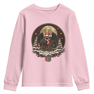 Mothman In Christmas Night Youth Sweatshirt Funny Cryptid Gift TS12 Light Pink Print Your Wear