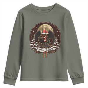 Mothman In Christmas Night Youth Sweatshirt Funny Cryptid Gift TS12 Military Green Print Your Wear