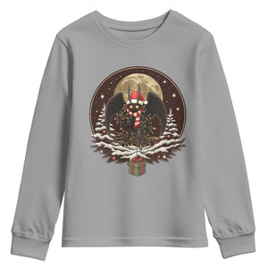Mothman In Christmas Night Youth Sweatshirt Funny Cryptid Gift TS12 Sport Gray Print Your Wear