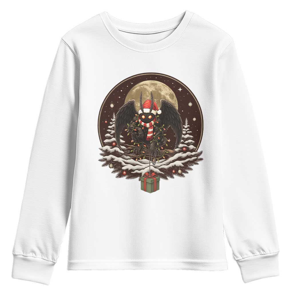 Mothman In Christmas Night Youth Sweatshirt Funny Cryptid Gift TS12 White Print Your Wear