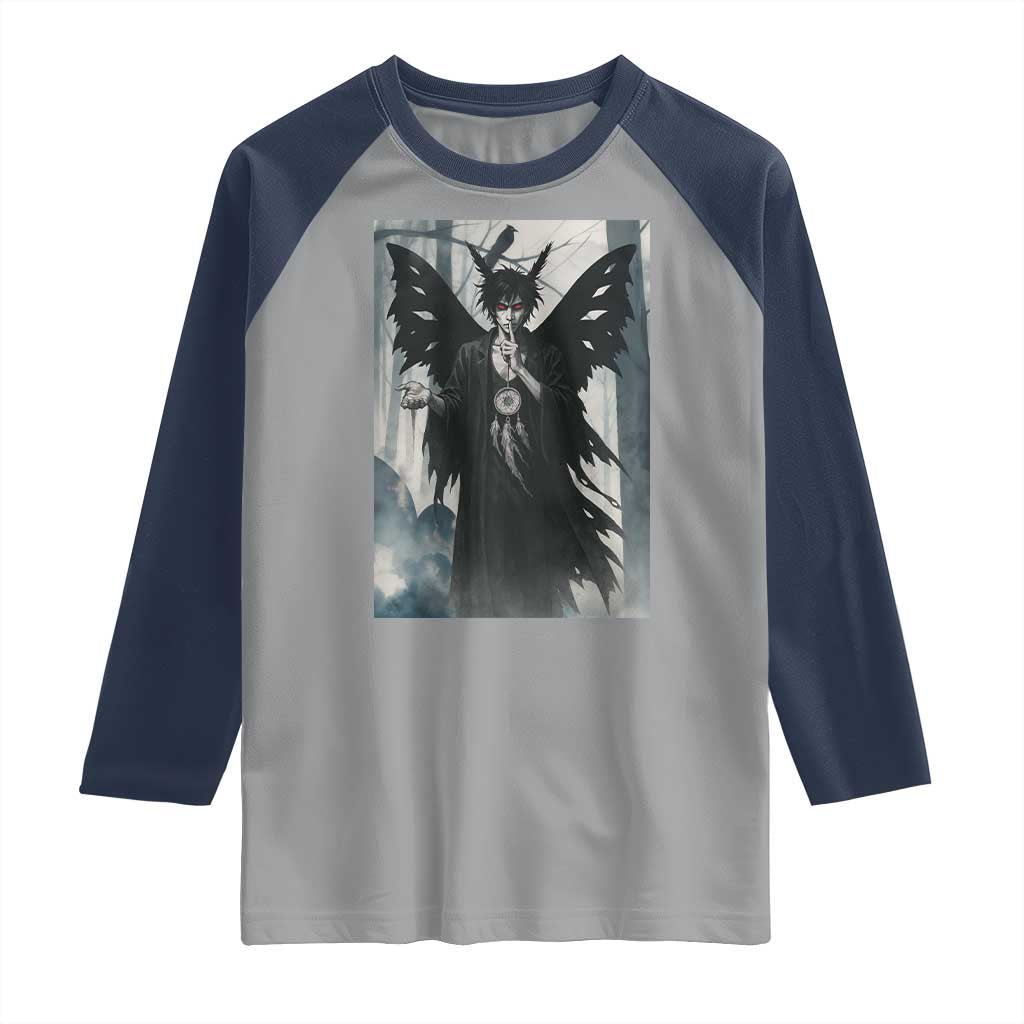 Mothman Sandman Raglan Shirt Gothic Horror Fan Gift TS12 Sport Gray Navy Print Your Wear