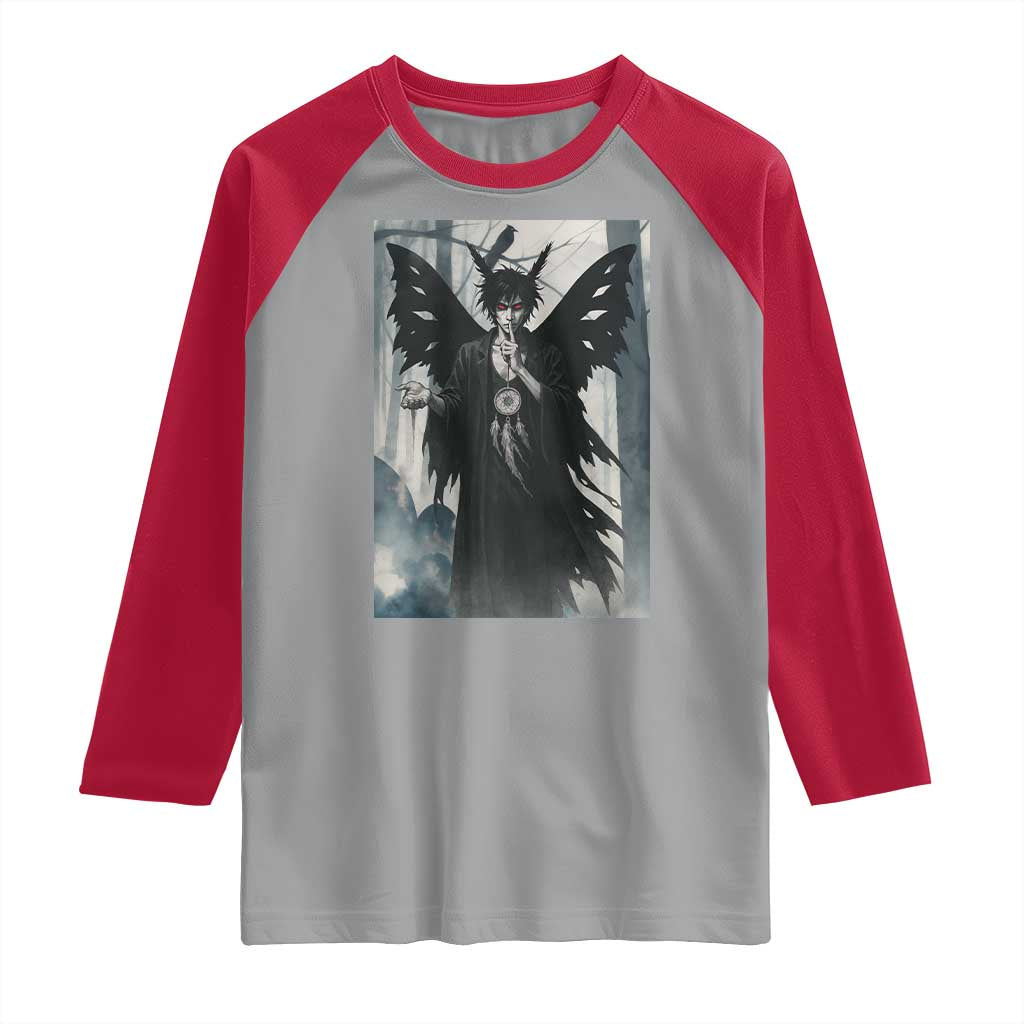 Mothman Sandman Raglan Shirt Gothic Horror Fan Gift TS12 Sport Gray Red Print Your Wear