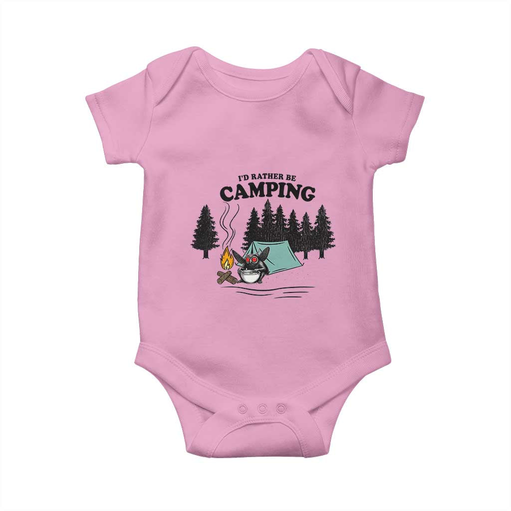 Mothman Baby Onesie Id Rather Be Camping Funny Cryptid Gift TS12 Light Pink Print Your Wear