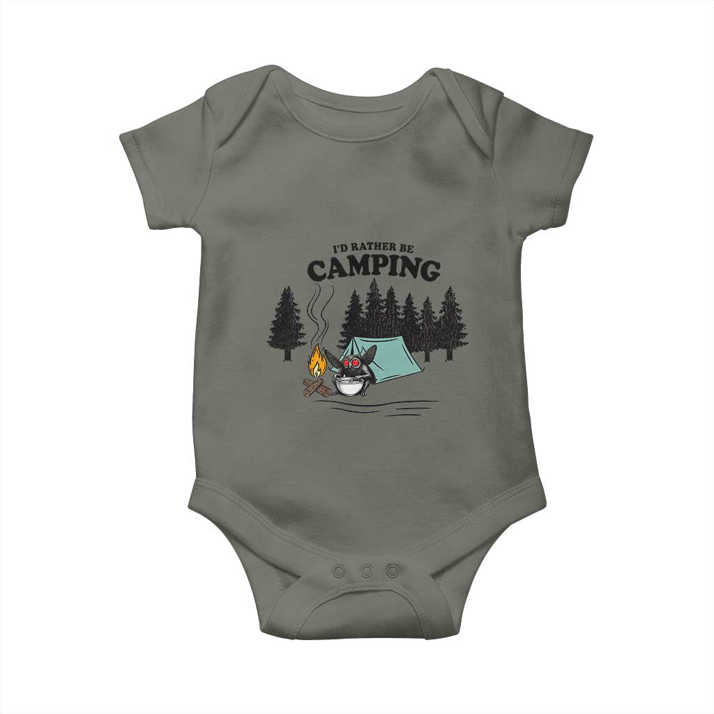 Mothman Baby Onesie Id Rather Be Camping Funny Cryptid Gift TS12 Military Green Print Your Wear