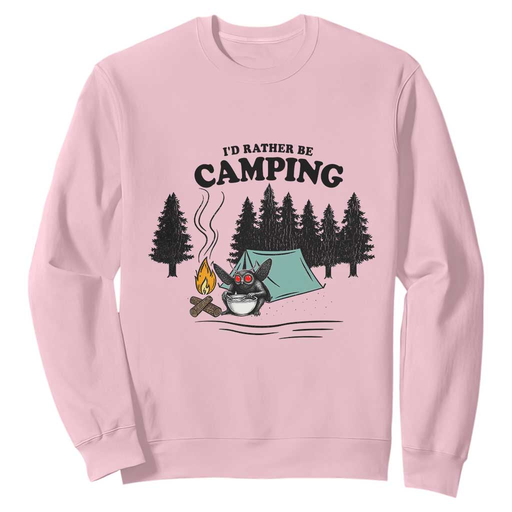 Mothman Sweatshirt Id Rather Be Camping Funny Cryptid Gift TS12 Light Pink Print Your Wear