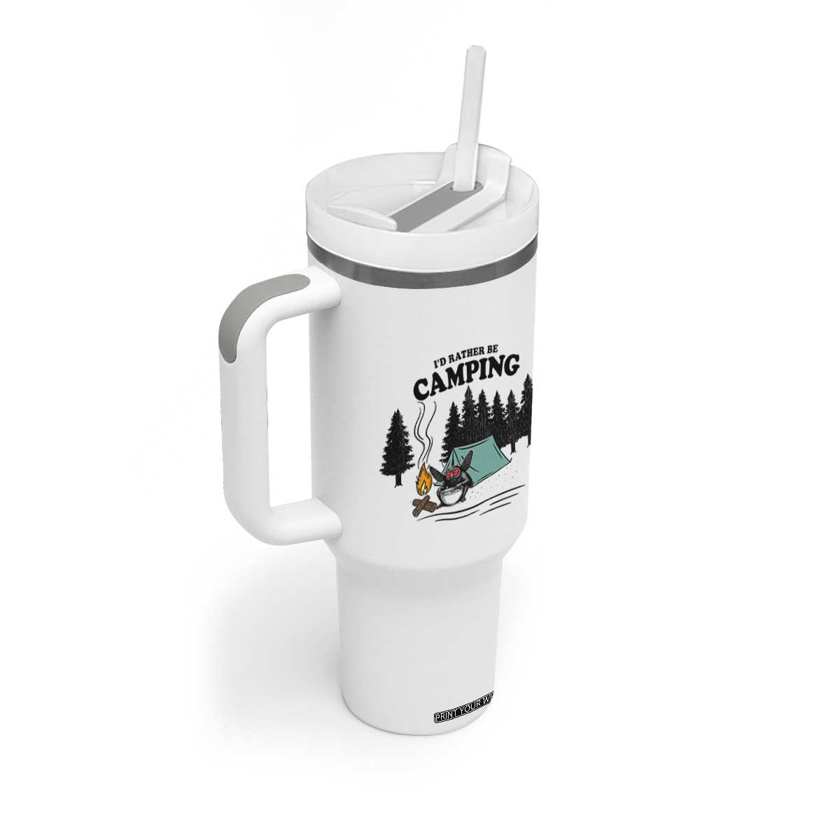 Mothman Tumbler With Handle Id Rather Be Camping Funny Cryptid Gift TS12 Print Your Wear