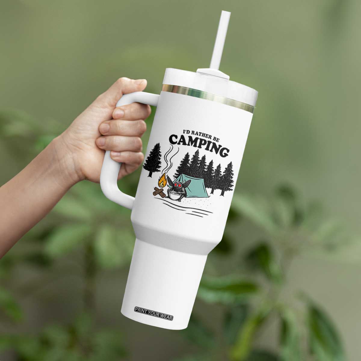 Mothman Tumbler With Handle Id Rather Be Camping Funny Cryptid Gift TS12 Print Your Wear