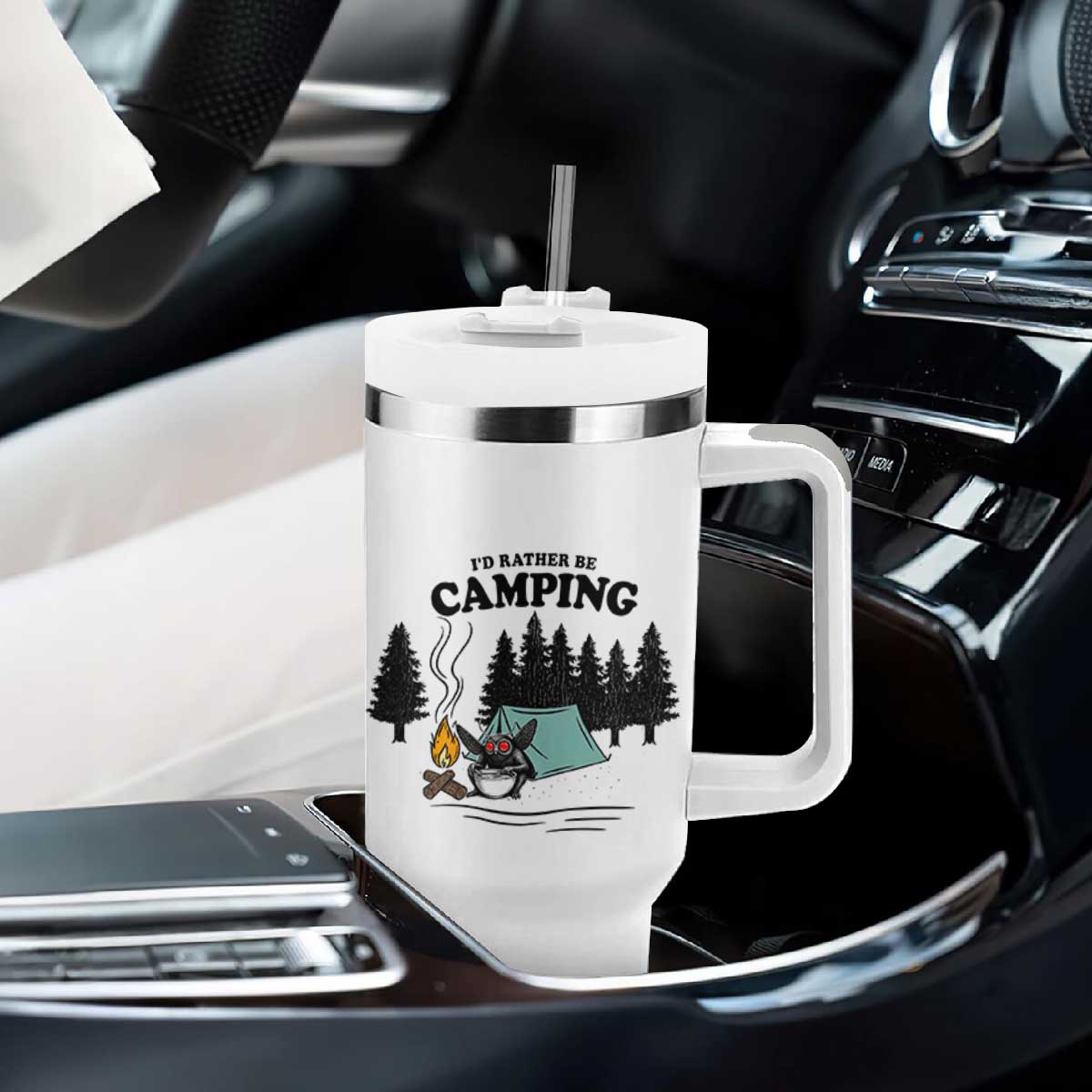 Mothman Tumbler With Handle Id Rather Be Camping Funny Cryptid Gift TS12 Print Your Wear