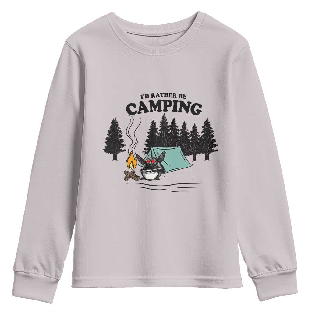 Mothman Youth Sweatshirt Id Rather Be Camping Funny Cryptid Gift TS12 Ice Gray Print Your Wear
