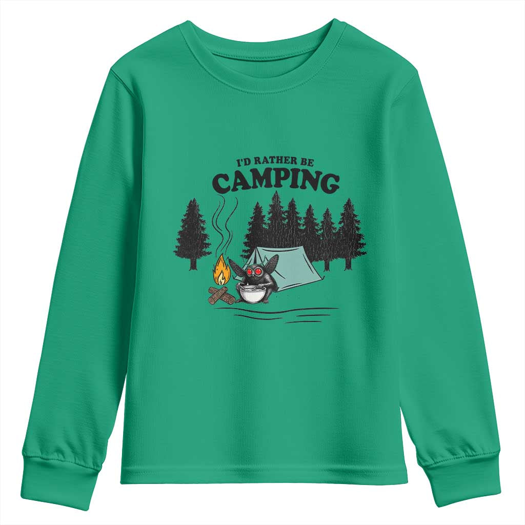 Mothman Youth Sweatshirt Id Rather Be Camping Funny Cryptid Gift TS12 Irish Green Print Your Wear