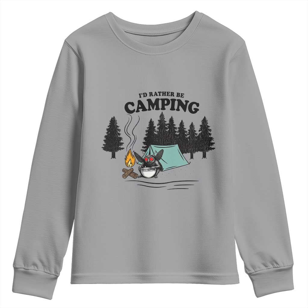 Mothman Youth Sweatshirt Id Rather Be Camping Funny Cryptid Gift TS12 Sport Gray Print Your Wear