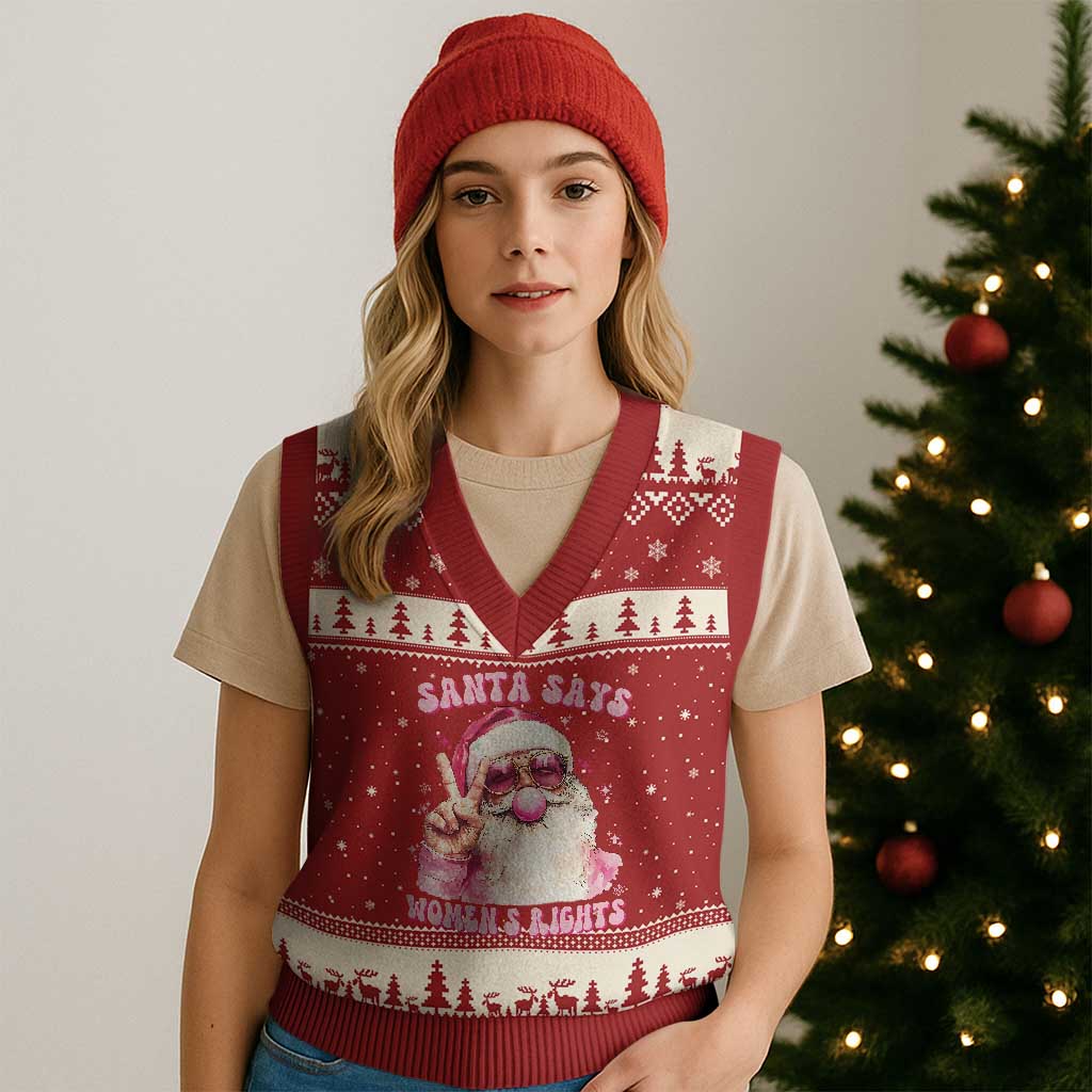 Funny Santa Says Womens Rights V-Neck Knit Sweater Vest Feminist Activist Xmas Gift TS12 Red Beige Print Your Wear