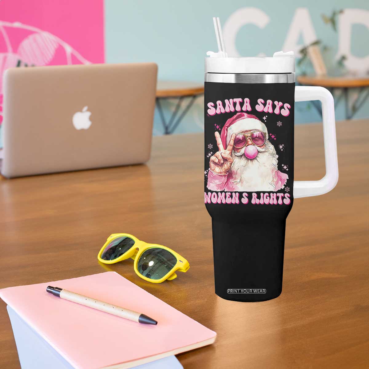 Funny Santa Says Womens Rights Tumbler With Handle Feminist Activist Christmas Gift TS12 Print Your Wear