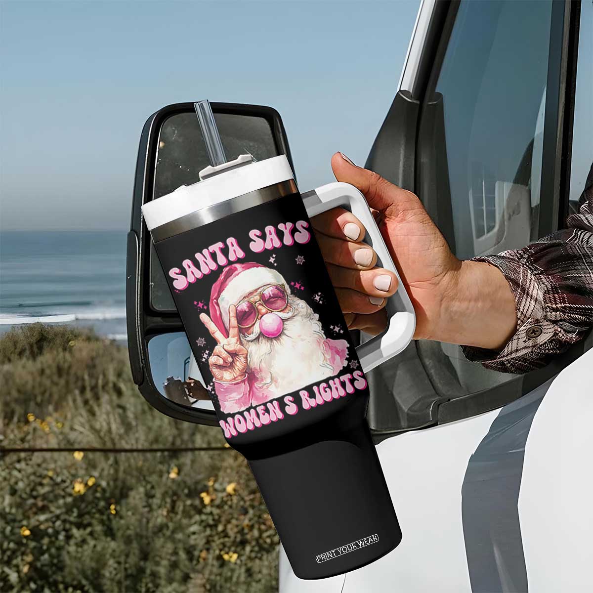 Funny Santa Says Womens Rights Tumbler With Handle Feminist Activist Christmas Gift - Print Your Wear