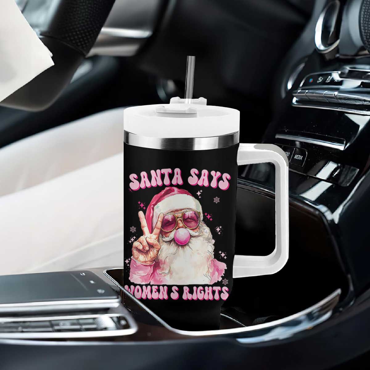 Funny Santa Says Womens Rights Tumbler With Handle Feminist Activist Christmas Gift - Print Your Wear
