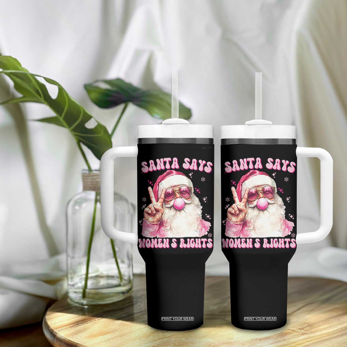 Funny Santa Says Womens Rights Tumbler With Handle Feminist Activist Christmas Gift - Print Your Wear