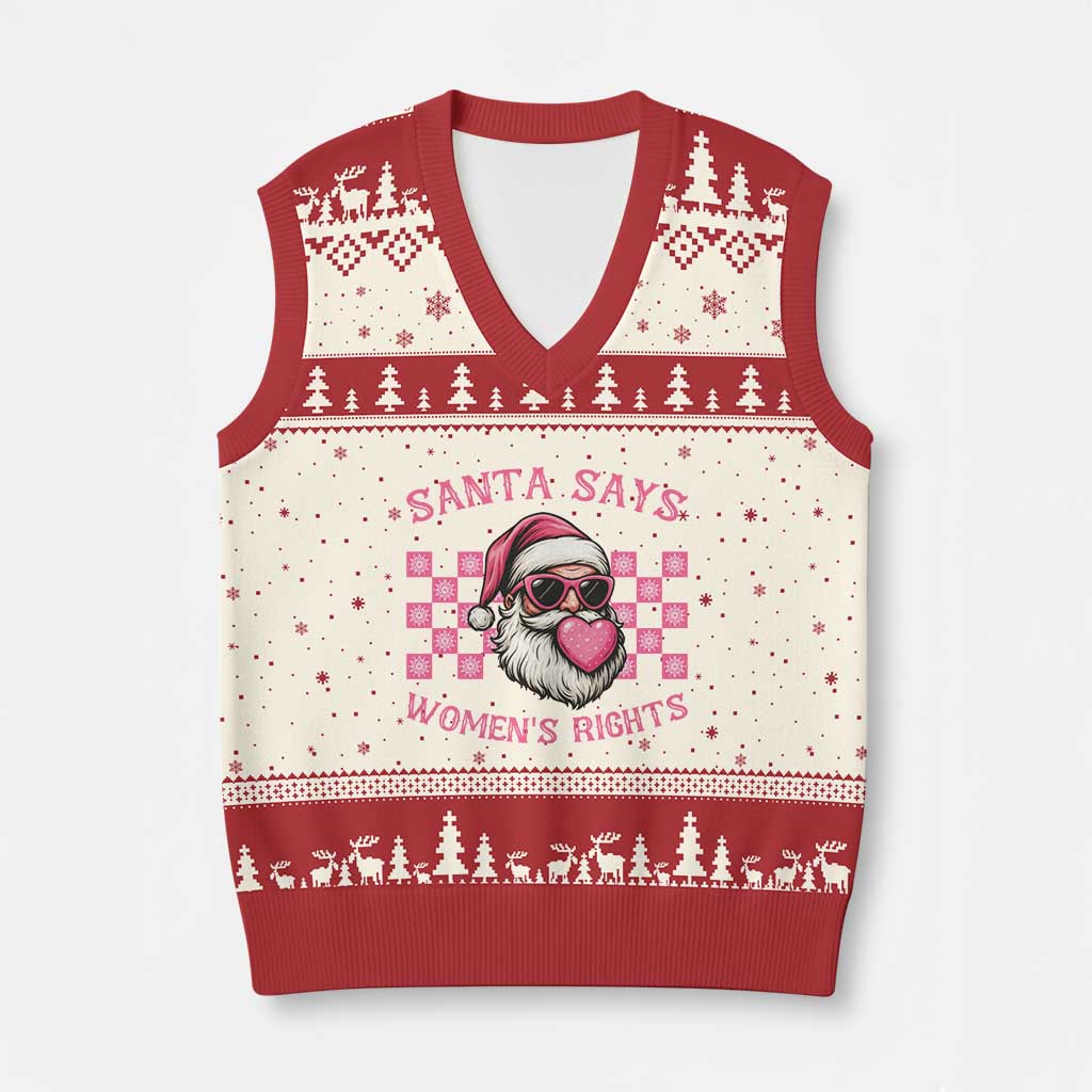 Funny Feminist Activist Xmas V-Neck Knit Sweater Vest Santa Says Womens Rights TS12 Beige Red Print Your Wear