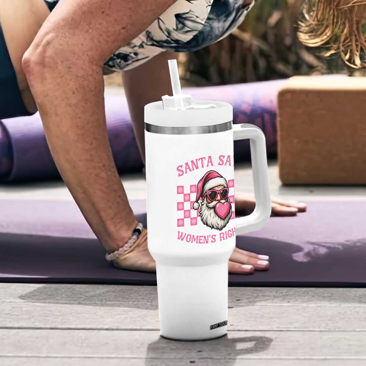 Funny Feminist Activist Christmas Tumbler With Handle Santa Says Womens Rights TS12 Print Your Wear