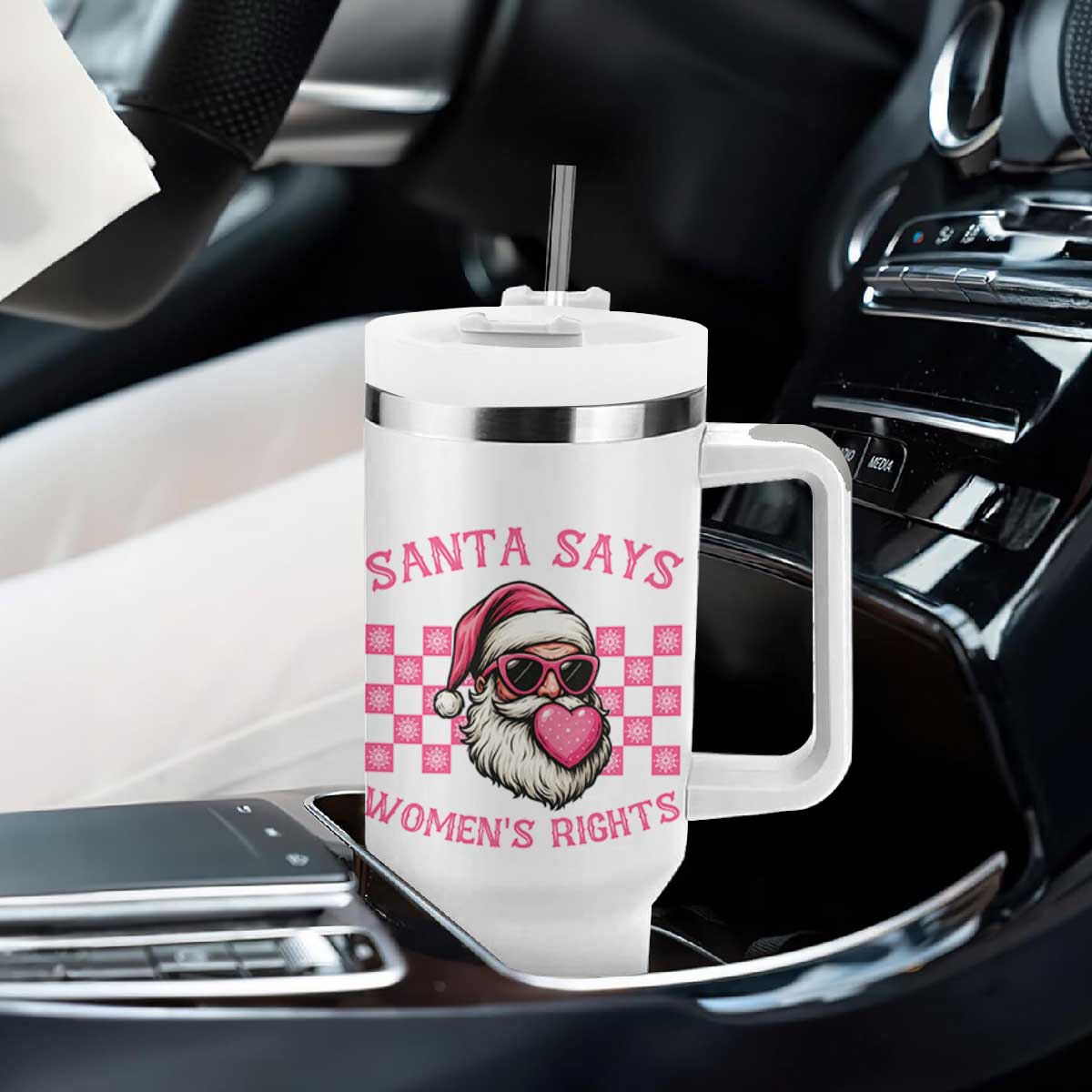 Funny Feminist Activist Christmas Tumbler With Handle Santa Says Womens Rights - Print Your Wear