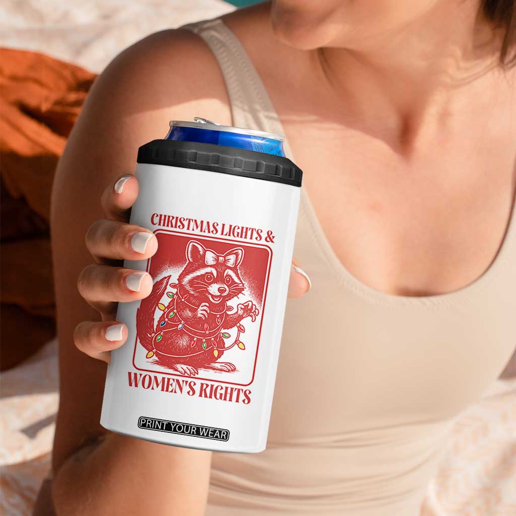 Christmas Lights And Womens Rights 4 in 1 Can Cooler Tumbler Raccoon Female Rage Holiday Gift - Print Your Wear