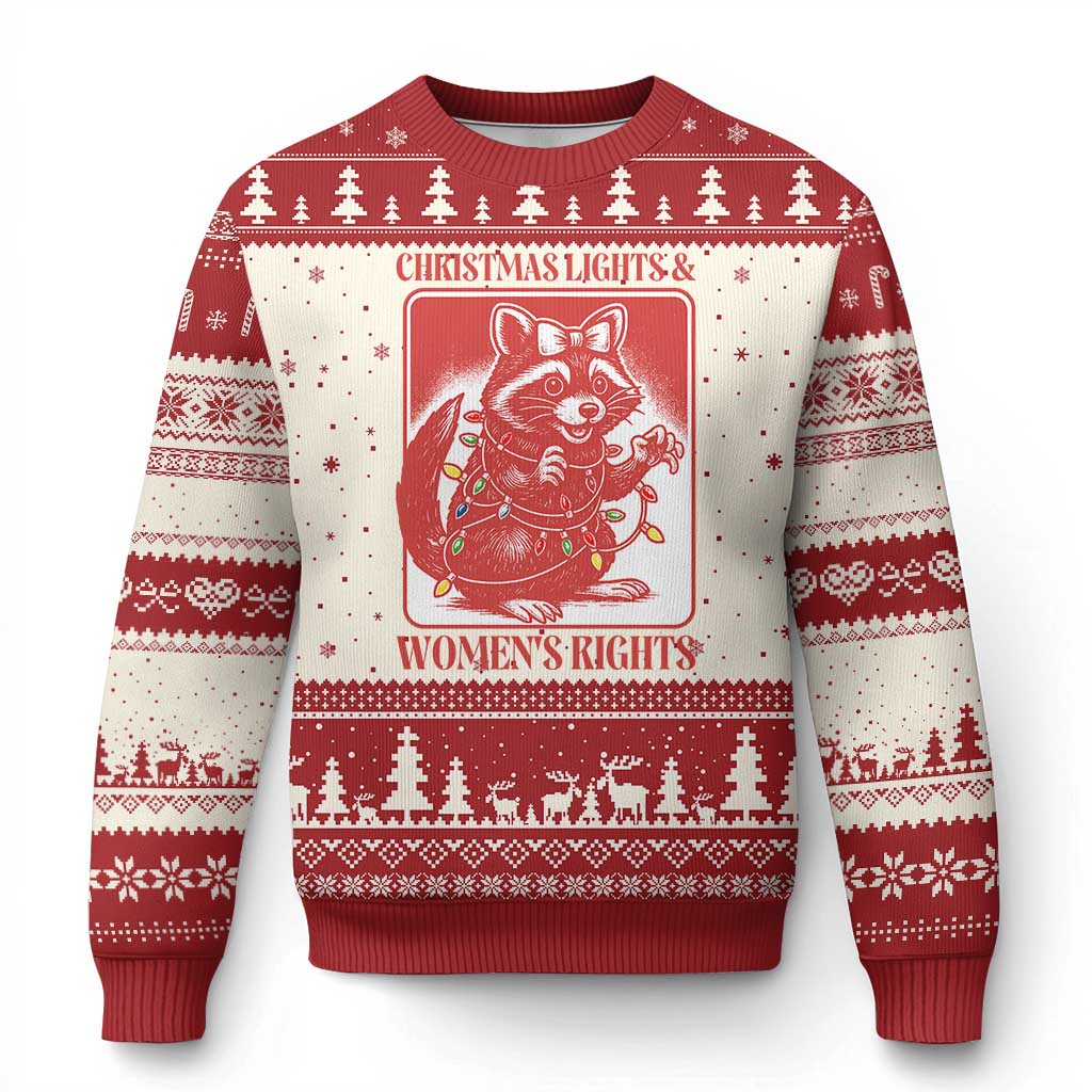 Xmas Lights And Womens Rights Ugly Christmas Sweater Raccoon Female Rage Holiday Gift TS12 Beige Red Print Your Wear