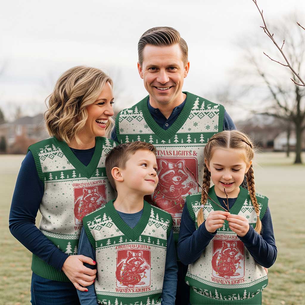 Xmas Lights And Womens Rights V-Neck Knit Sweater Vest Raccoon Female Rage Holiday Gift TS12 Beige Green Print Your Wear