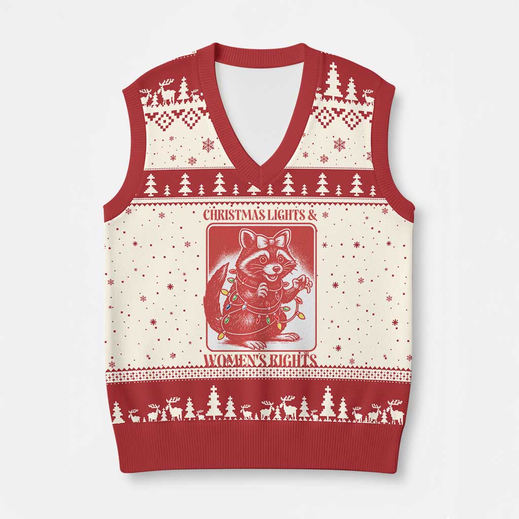 Xmas Lights And Womens Rights V-Neck Knit Sweater Vest Raccoon Female Rage Holiday Gift TS12 Beige Red Print Your Wear