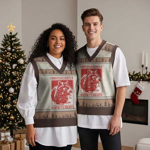 Xmas Lights And Womens Rights V-Neck Knit Sweater Vest Raccoon Female Rage Holiday Gift TS12 Mocha Mousse Print Your Wear