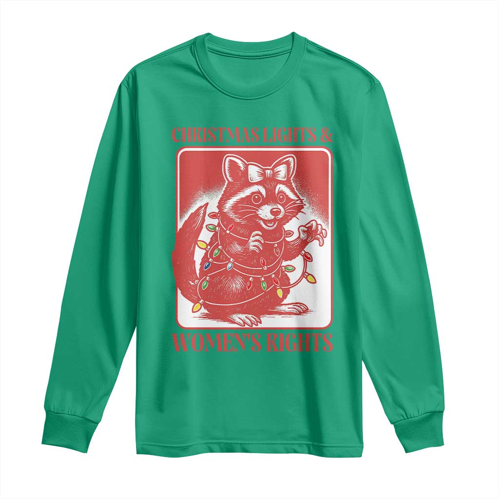 Christmas Lights And Womens Rights Long Sleeve Shirt Raccoon Female Rage Holiday Gift - Print Your Wear