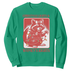 Christmas Lights And Womens Rights Sweatshirt Raccoon Female Rage Holiday Gift TS12 Irish Green Print Your Wear