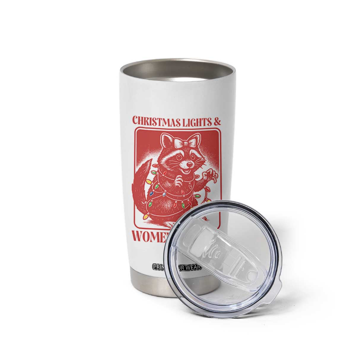 Christmas Lights And Womens Rights Tumbler Cup Raccoon Female Rage Holiday Gift - Print Your Wear