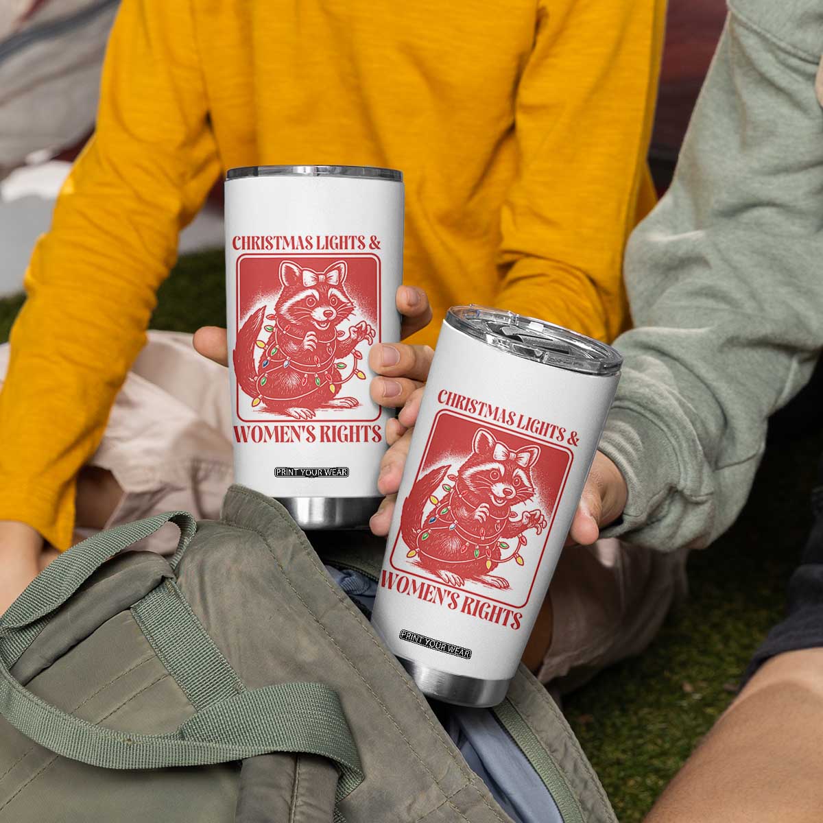 Christmas Lights And Womens Rights Tumbler Cup Raccoon Female Rage Holiday Gift TS12 Print Your Wear