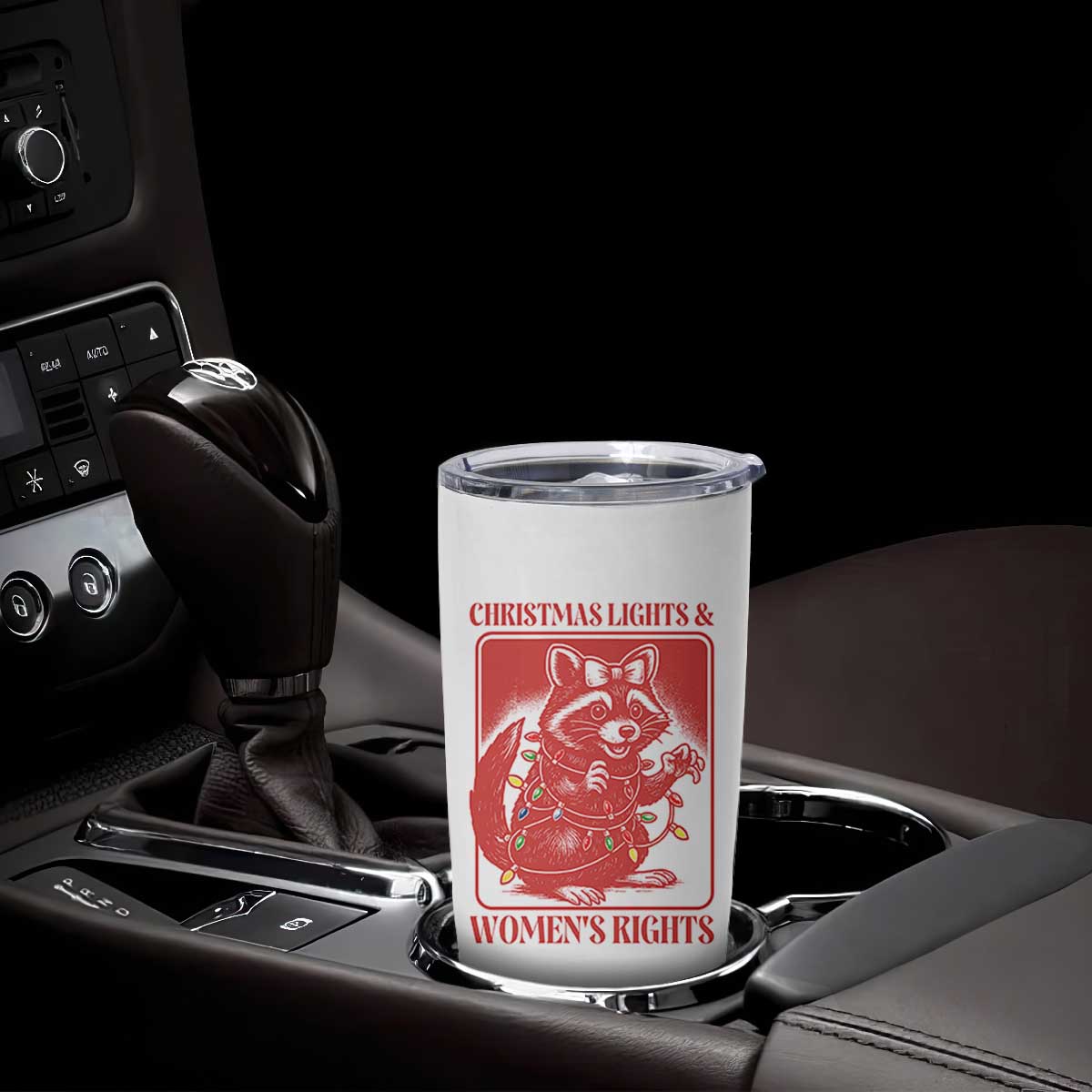 Christmas Lights And Womens Rights Tumbler Cup Raccoon Female Rage Holiday Gift - Print Your Wear