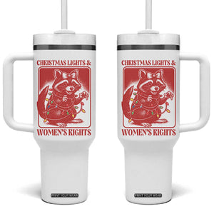 Christmas Lights And Womens Rights Tumbler With Handle Raccoon Female Rage Holiday Gift - Print Your Wear