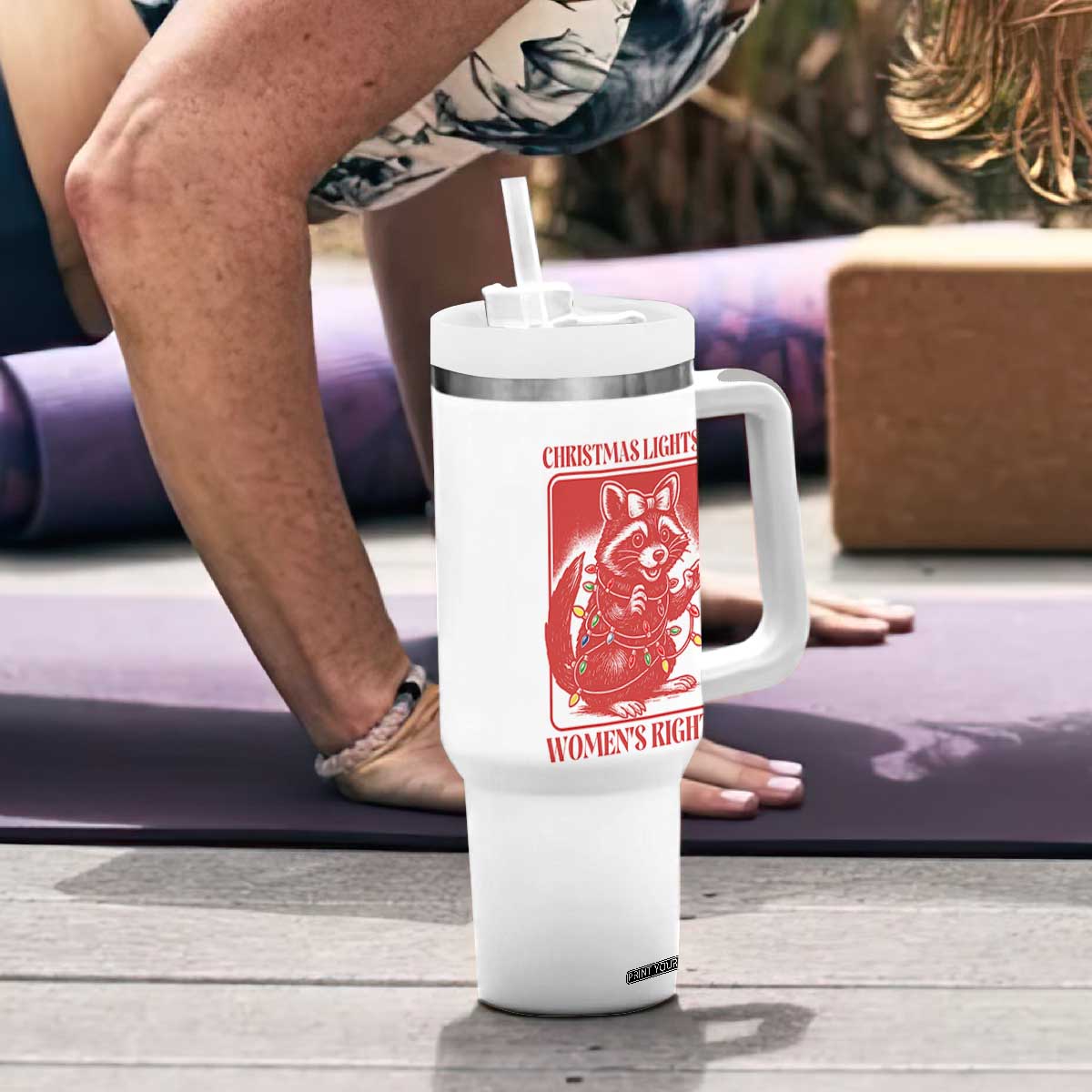 Christmas Lights And Womens Rights Tumbler With Handle Raccoon Female Rage Holiday Gift TS12 Print Your Wear