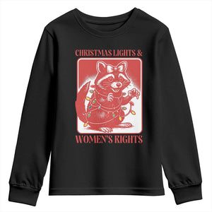 Christmas Lights And Womens Rights Youth Sweatshirt Raccoon Female Rage Holiday Gift TS12 Black Print Your Wear