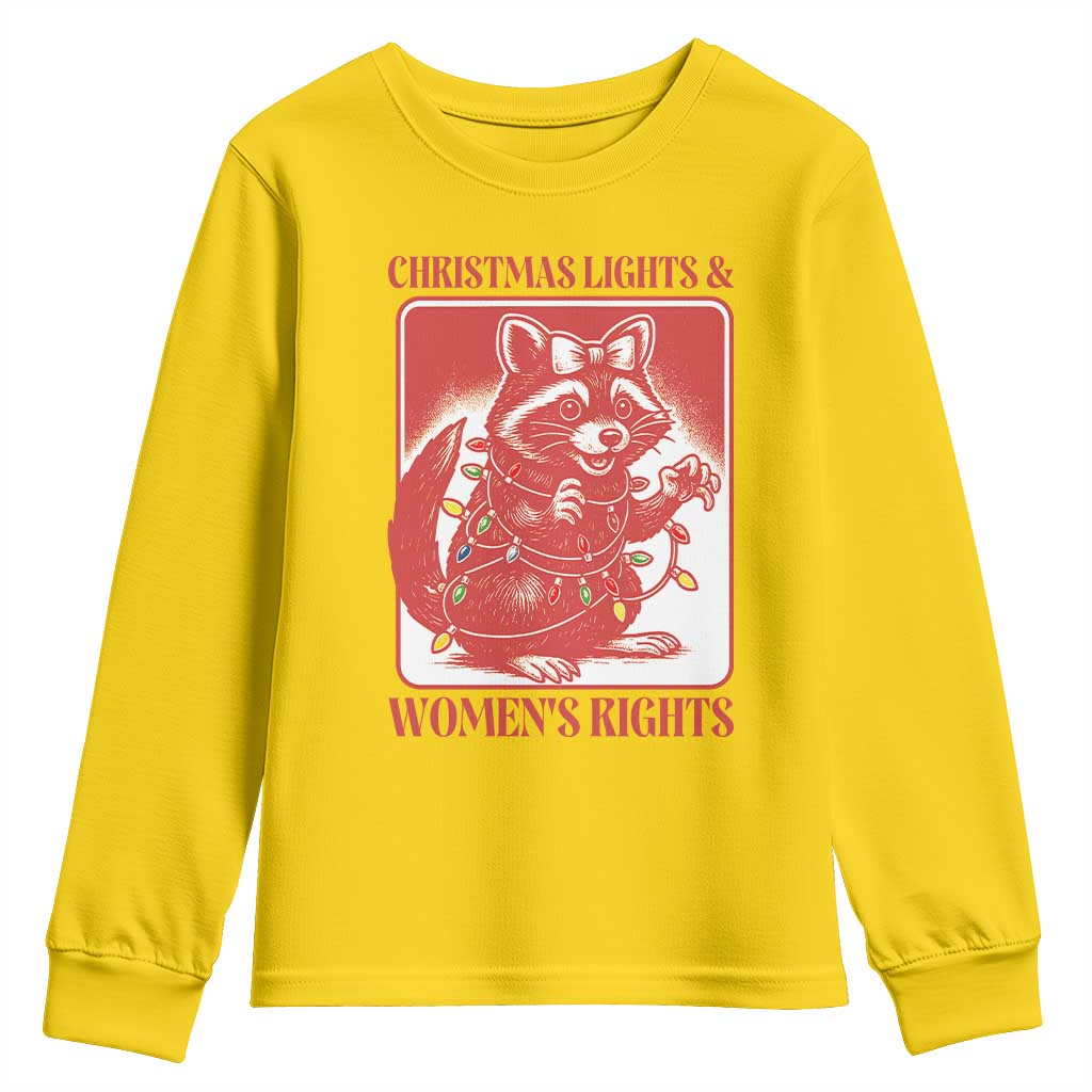 Christmas Lights And Womens Rights Youth Sweatshirt Raccoon Female Rage Holiday Gift - Print Your Wear