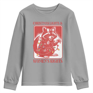Christmas Lights And Womens Rights Youth Sweatshirt Raccoon Female Rage Holiday Gift TS12 Sport Gray Print Your Wear