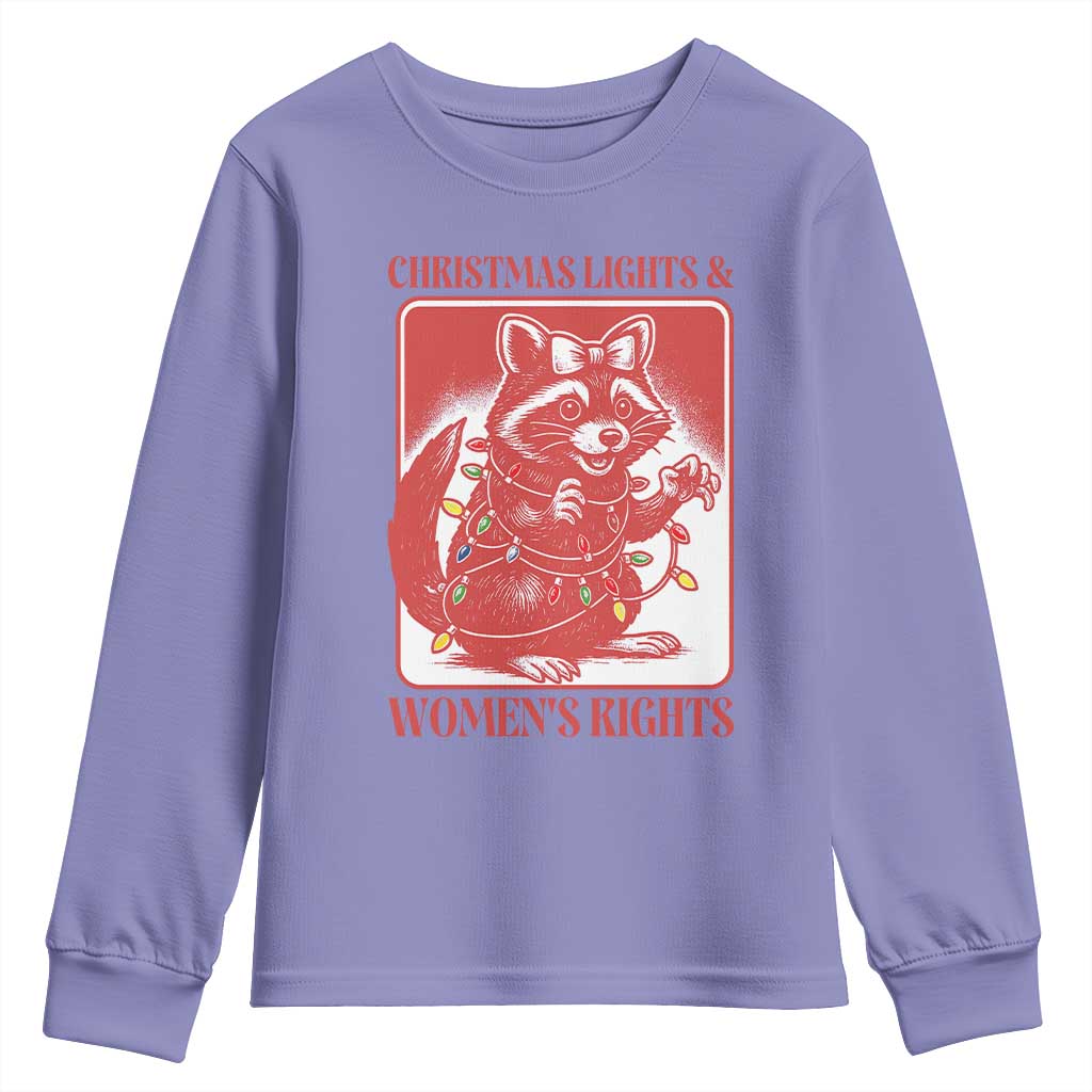 Christmas Lights And Womens Rights Youth Sweatshirt Raccoon Female Rage Holiday Gift - Print Your Wear