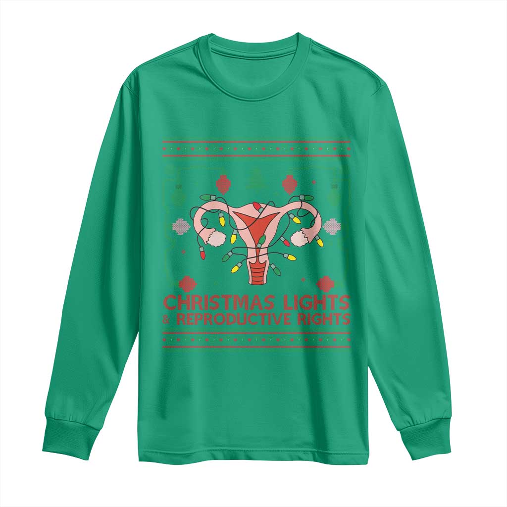 Christmas Lights And Reproductive Rights Long Sleeve Shirt Xmas Feminist Supporter Gift TS12 Irish Green Print Your Wear
