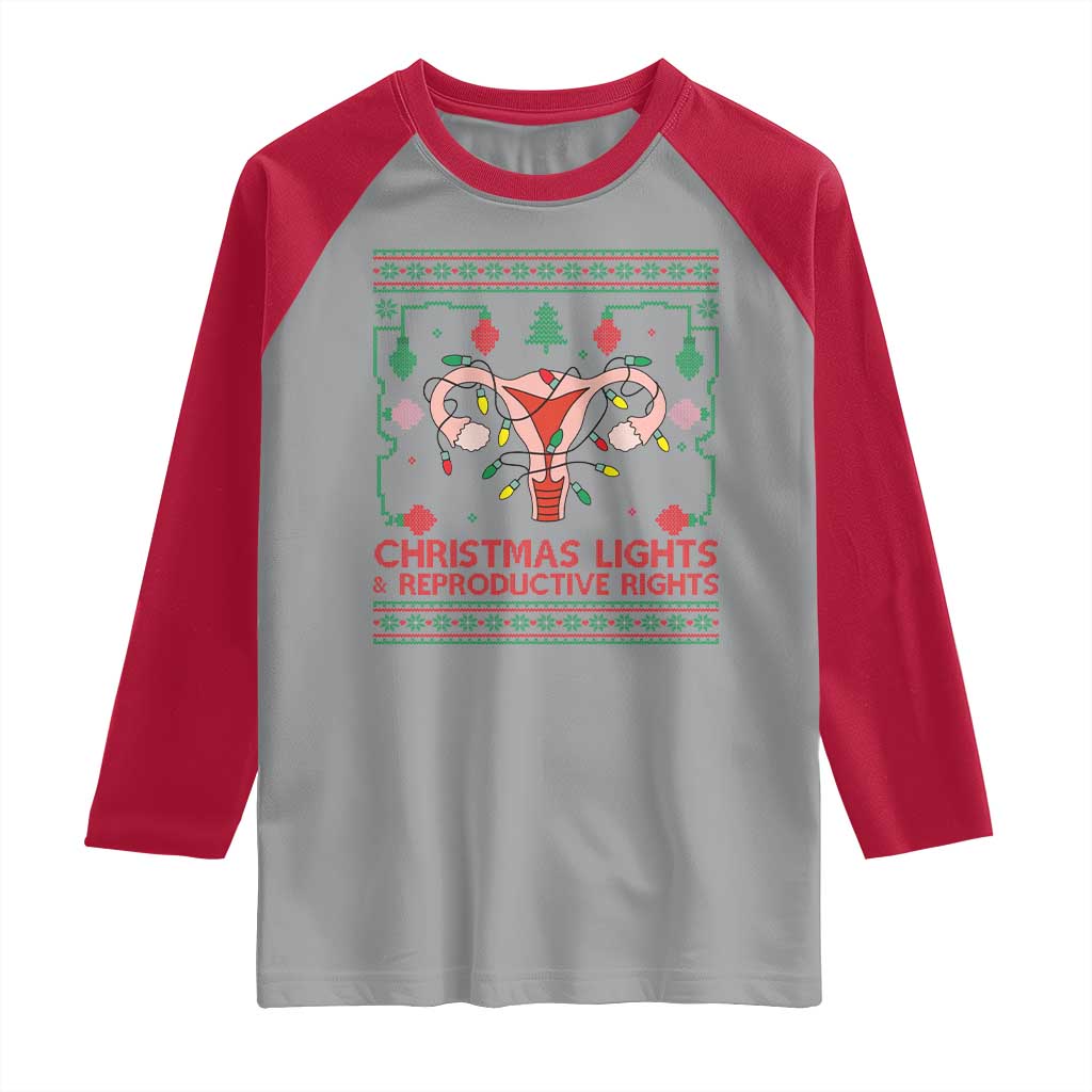 Christmas Lights And Reproductive Rights Raglan Shirt Xmas Feminist Supporter Gift TS12 Sport Gray Red Print Your Wear