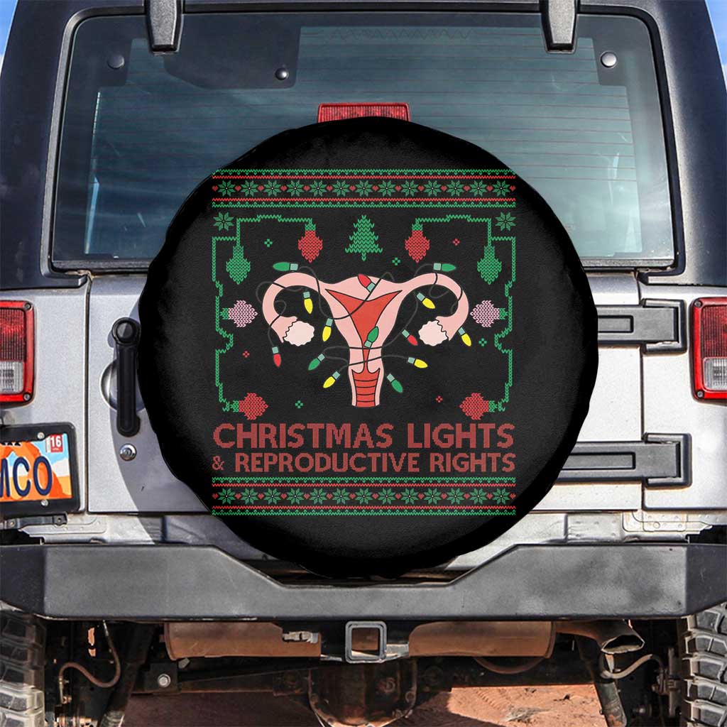 Christmas Lights And Reproductive Rights Spare Tire Cover Xmas Feminist Supporter Gift TS12 No hole Black Print Your Wear