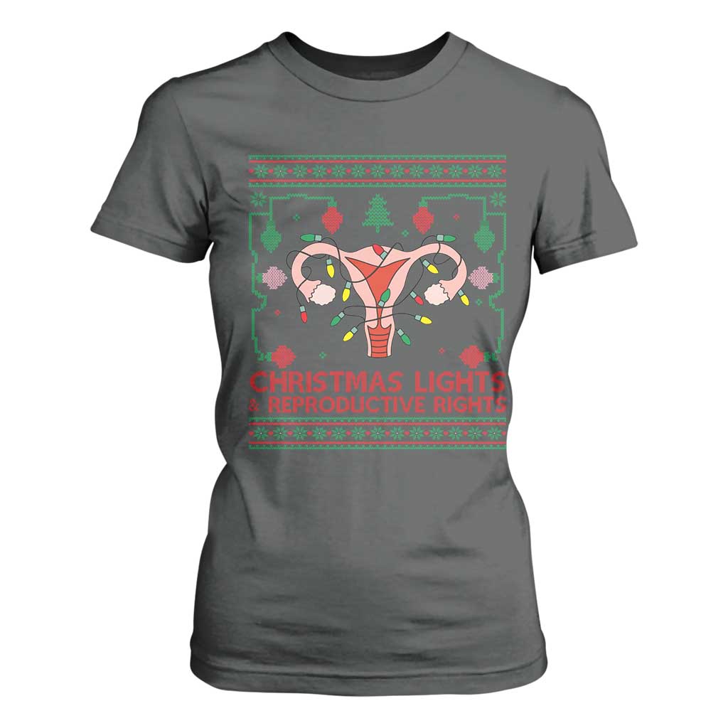 Christmas Lights And Reproductive Rights T Shirt For Women Xmas Feminist Supporter Gift TS12 Dark Heather Print Your Wear