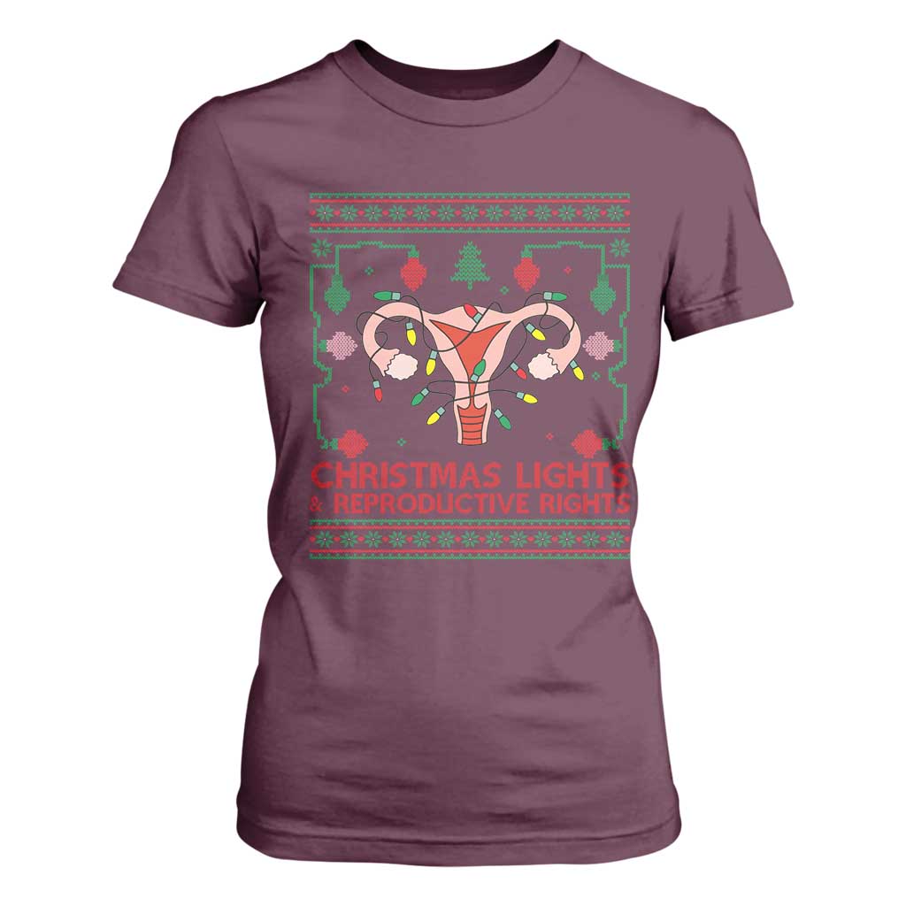 Christmas Lights And Reproductive Rights T Shirt For Women Xmas Feminist Supporter Gift TS12 Maroon Print Your Wear