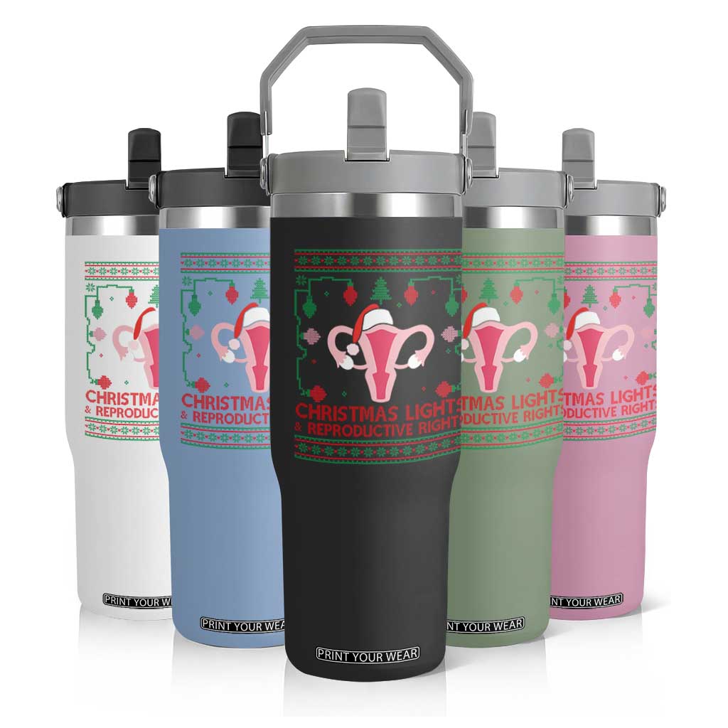Christmas Lights And Reproductive Rights Ugly Christmas Flip Straw Tumbler Feminist Holiday Gift TS12 Print Your Wear