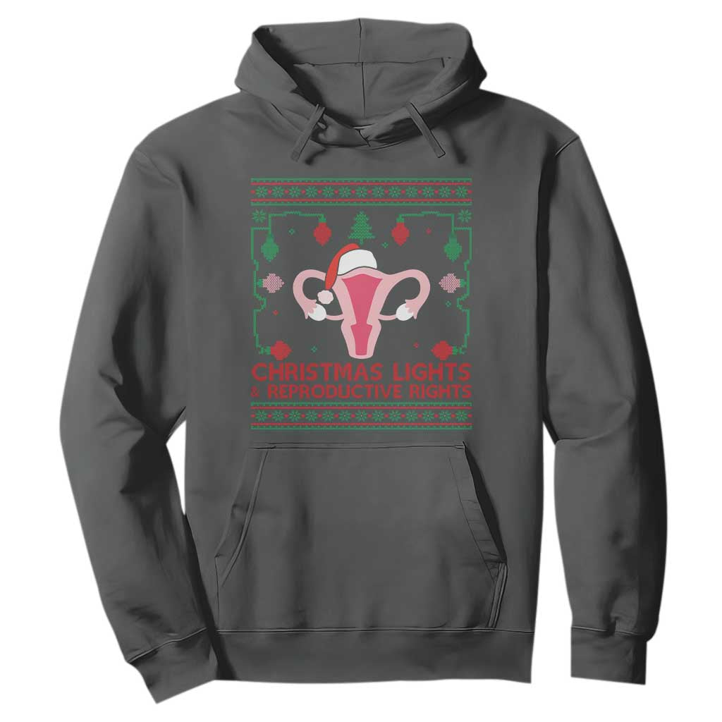 Christmas Lights And Reproductive Rights Ugly Christmas Hoodie Feminist Holiday Gift TS12 Dark Heather Print Your Wear