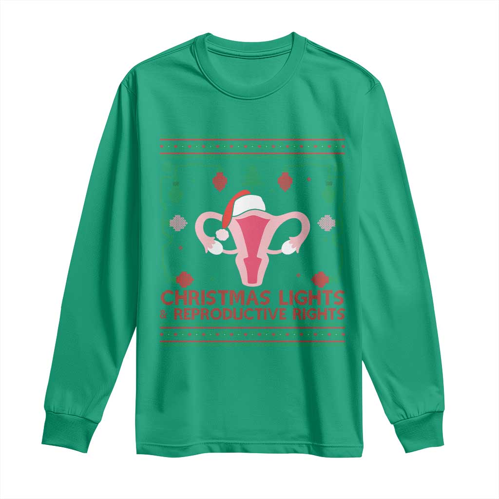 Christmas Lights And Reproductive Rights Ugly Christmas Long Sleeve Shirt Feminist Holiday Gift TS12 Irish Green Print Your Wear