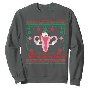 Christmas Lights And Reproductive Rights Ugly Christmas Sweatshirt Feminist Holiday Gift TS12 Dark Heather Print Your Wear