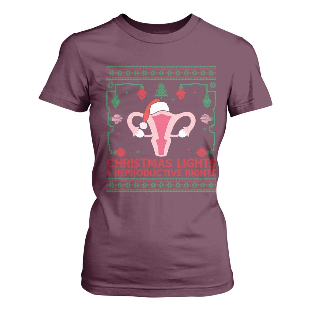 Christmas Lights And Reproductive Rights Ugly Christmas T Shirt For Women Feminist Holiday Gift TS12 Maroon Print Your Wear