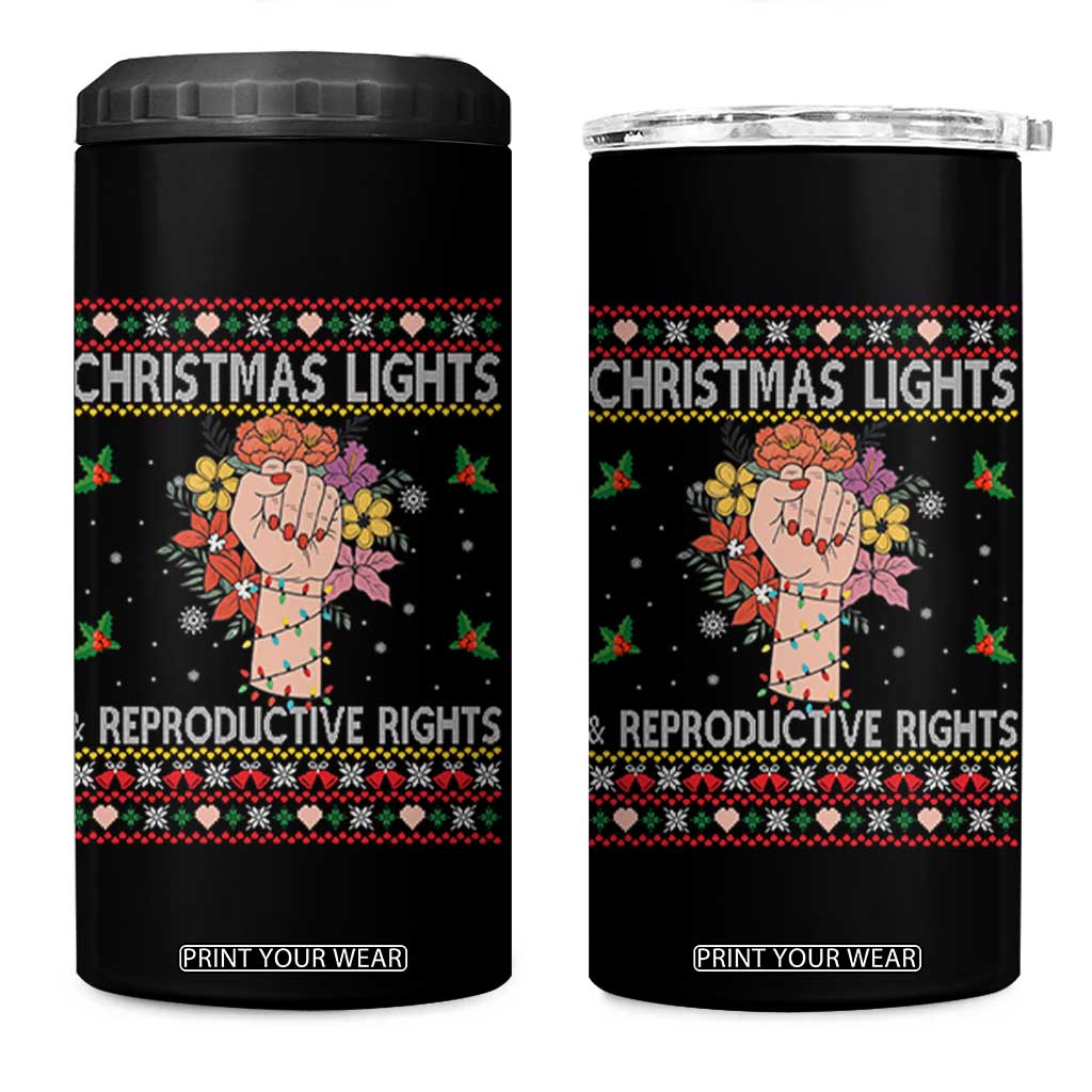 Funny Feminist Lights And Reproductive Rights 4 in 1 Can Cooler Tumbler Ugly Christmas Gift TS12 One Size: 16 oz Black Print Your Wear